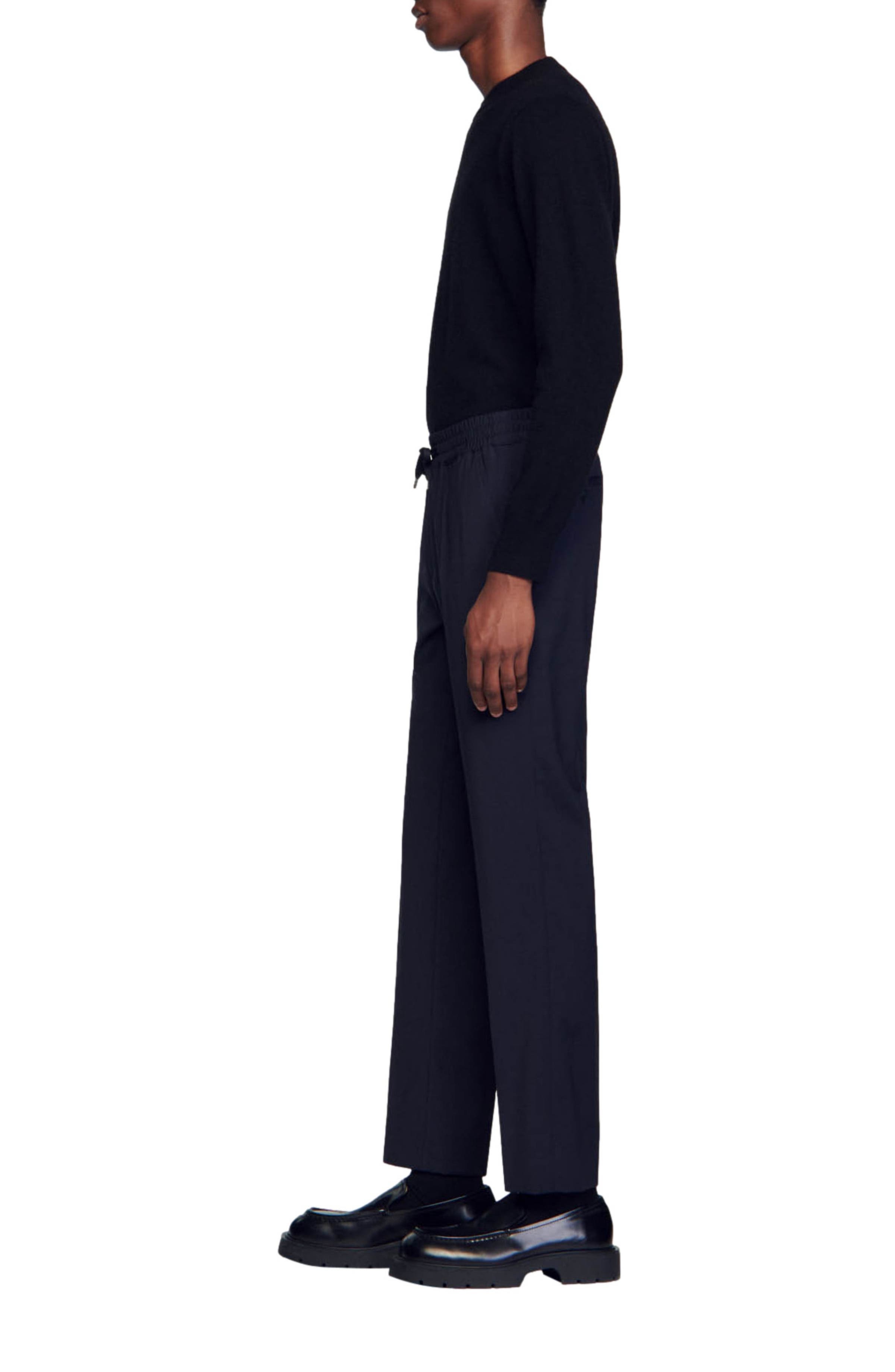 SANDRO Elasticated straight-leg trousers in Navy Blue at Nordstrom - 3