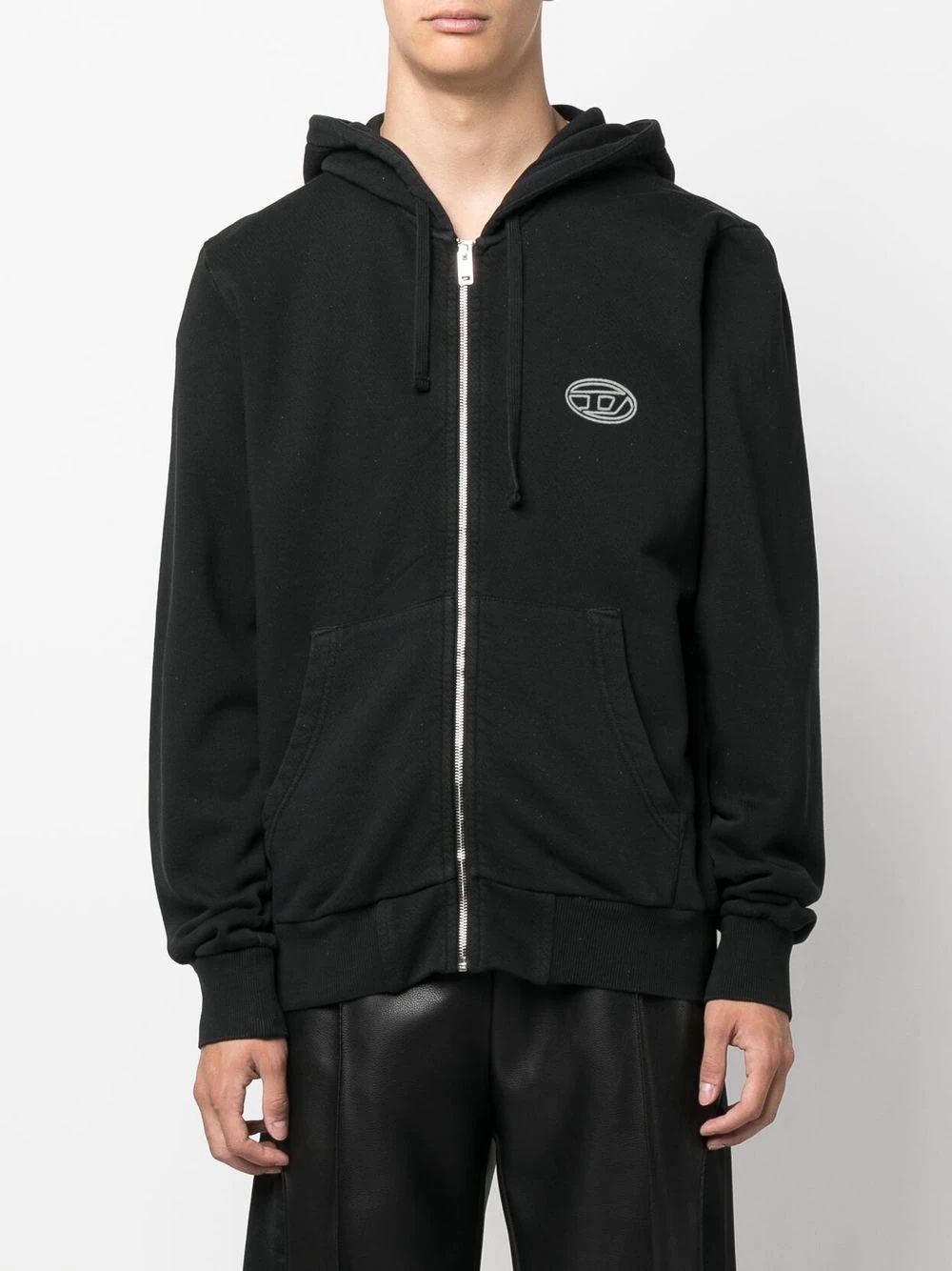 embroidered-logo zip-up hoodie - 3