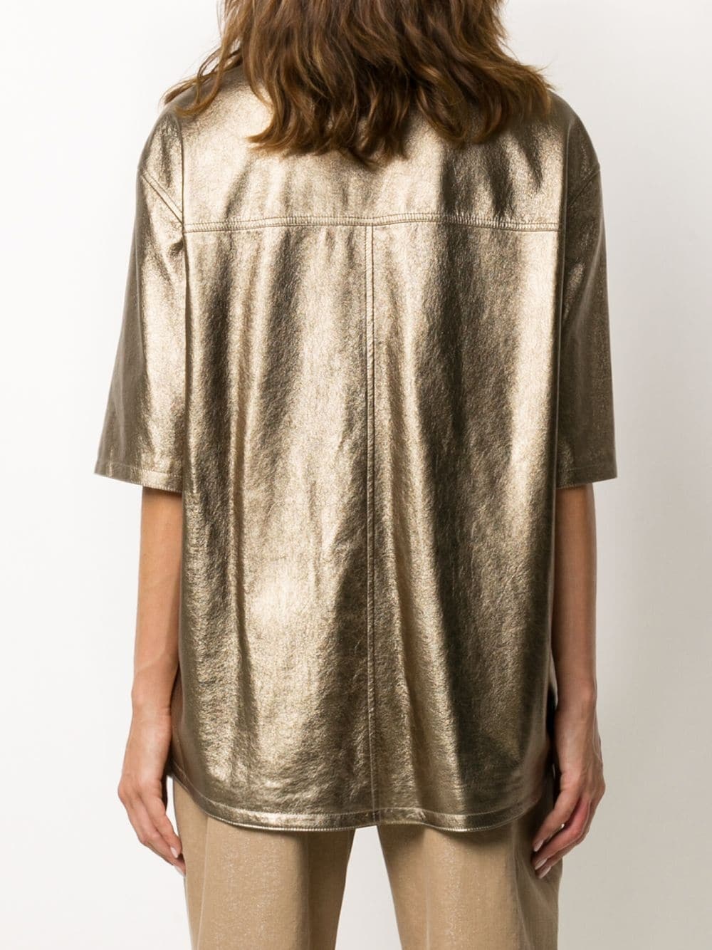 metallic sheen leather shirt - 4