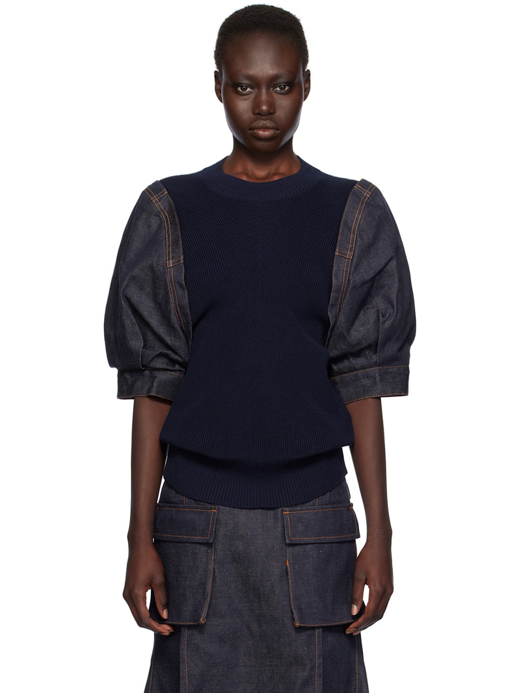 Navy Paneled Sweater - 1