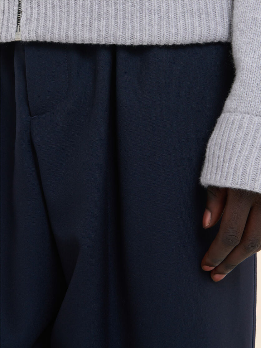 DEEP BLUE TROPICAL WOOL TROUSERS WITH DRAWSTRING WAIST - 4