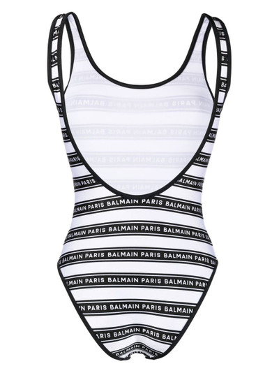 Balmain striped logo-print swimsuit outlook