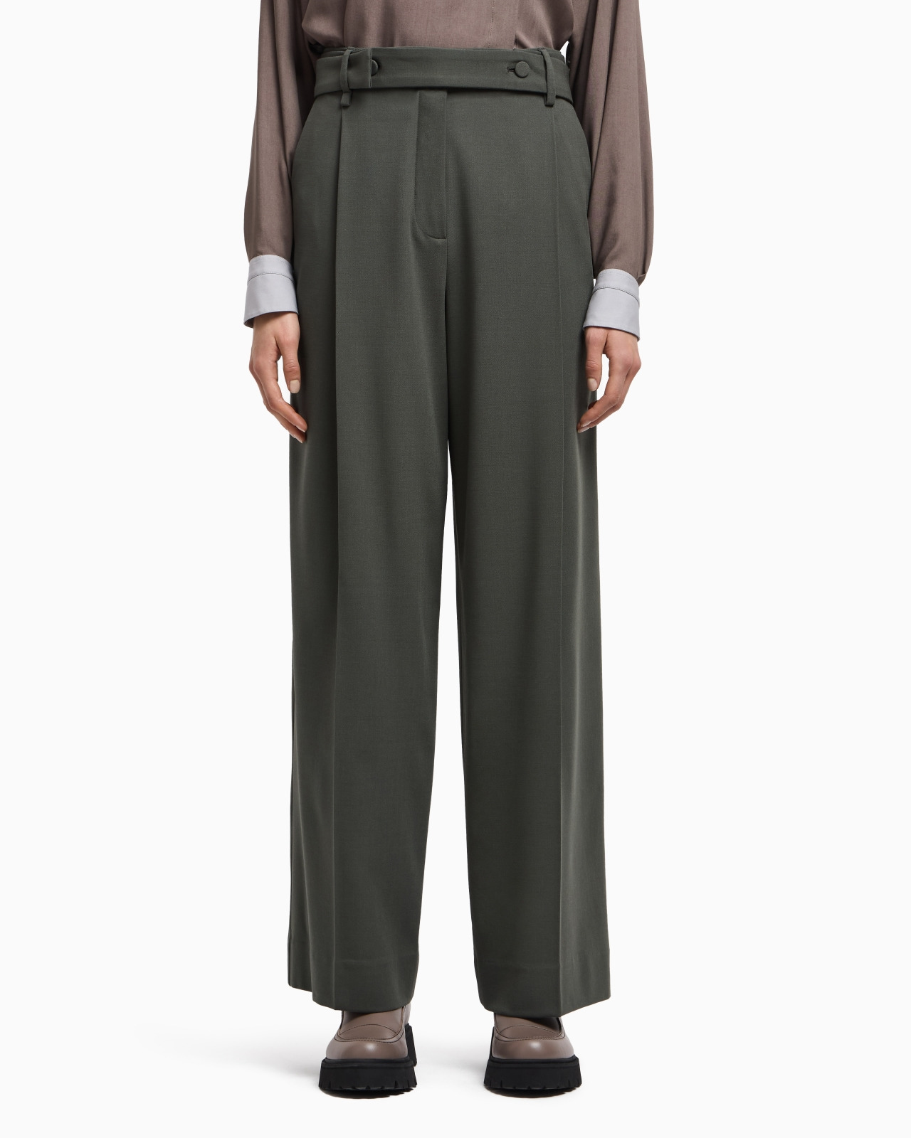 BARATHEA WOOL TROUSERS WITH A BELT - 4