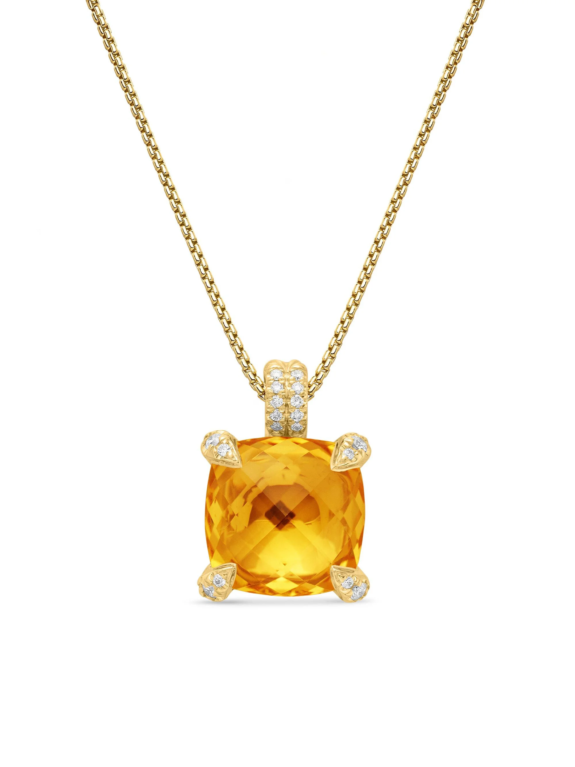 Women's Chatelaine Pendant Necklace in 18K Yellow Gold with Pavé Diamonds - Citrine - 1