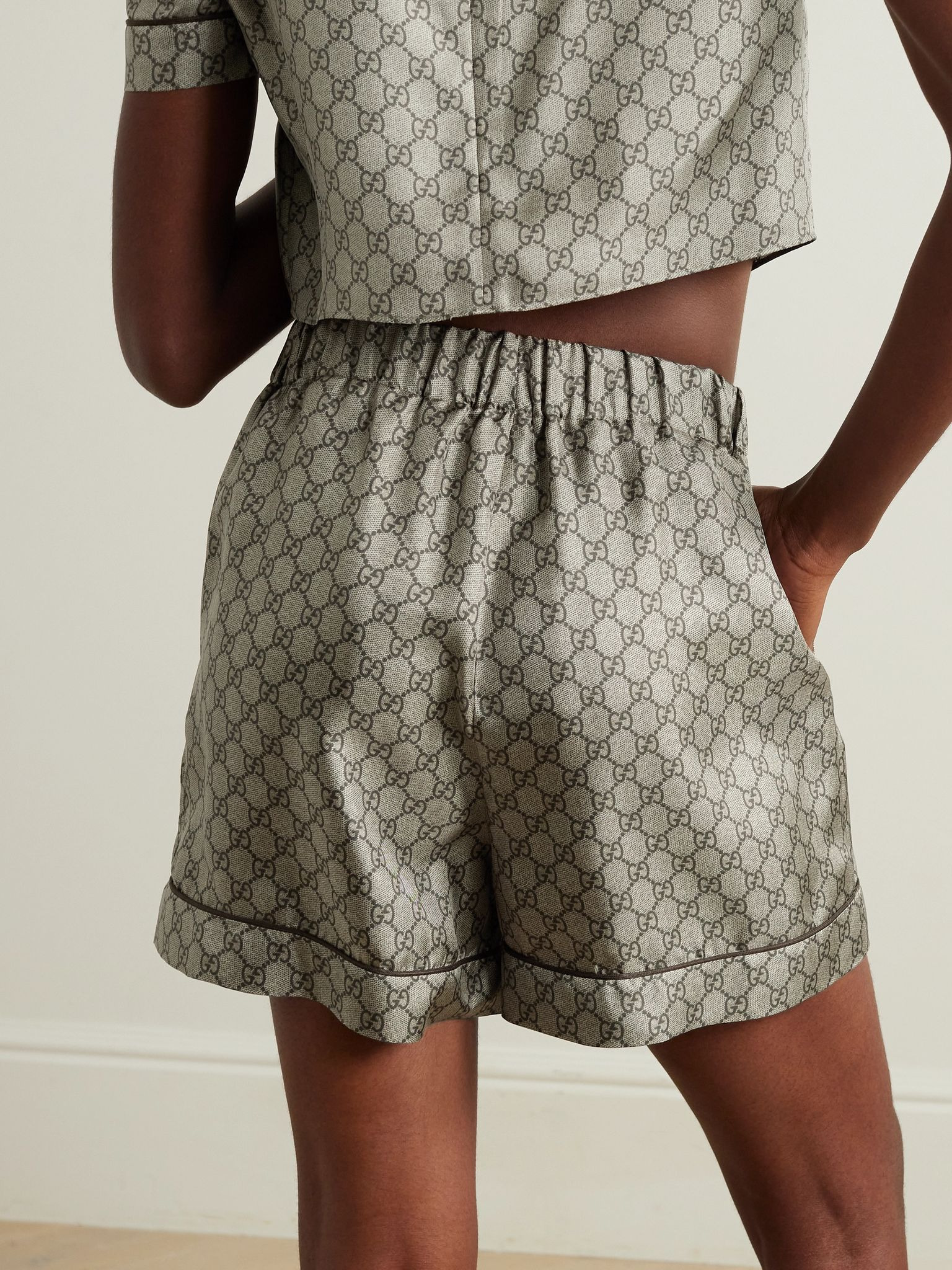 GG Supreme printed silk-twill shorts Camel - 3
