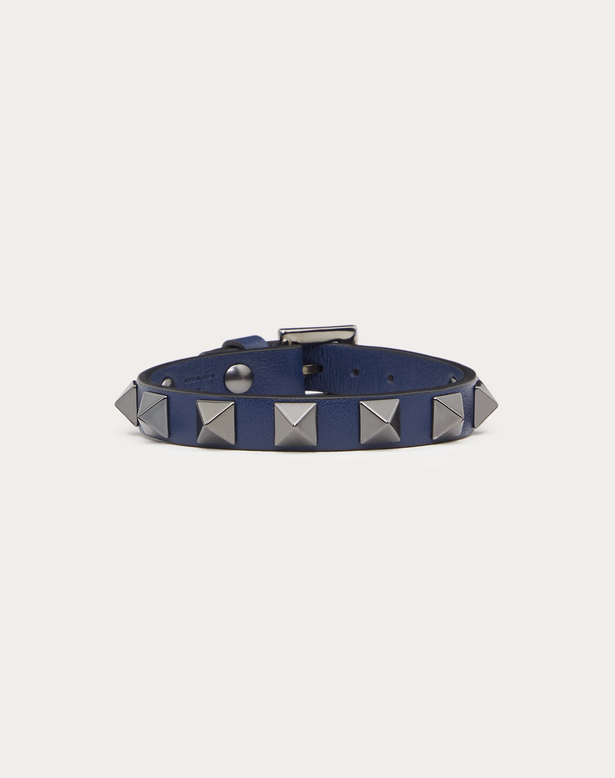 Rockstud leather bracelet with ruthenium studs - 1