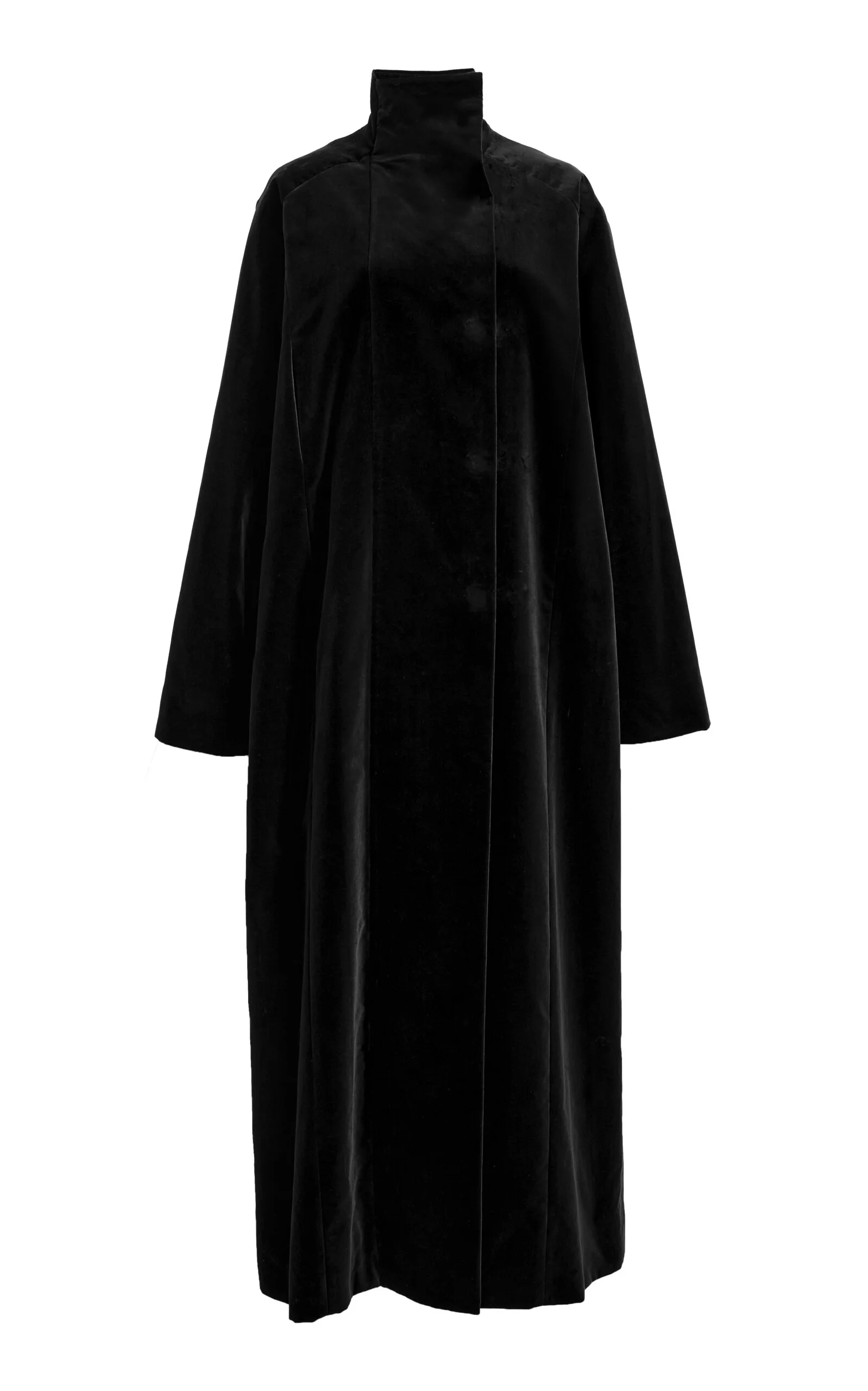 High-Collar Velvet Raglan Coat black - 1