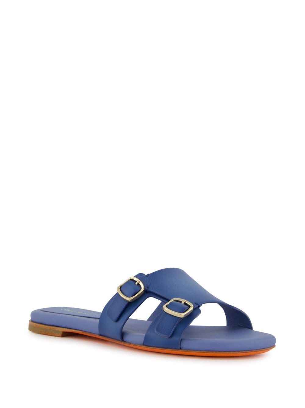 double-buckle leather slides - 2