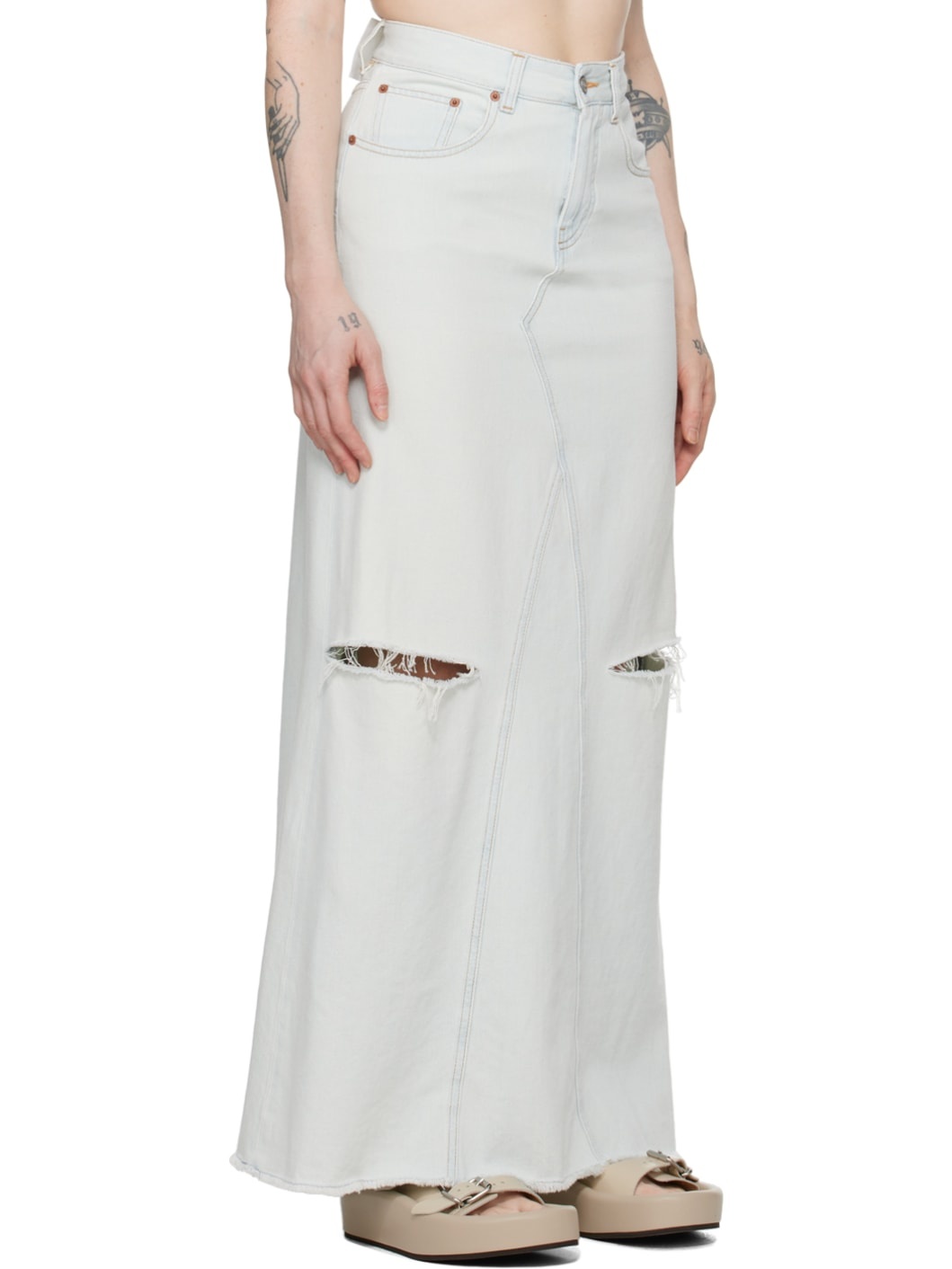 Blue Five-Pocket Denim Maxi Skirt - 2