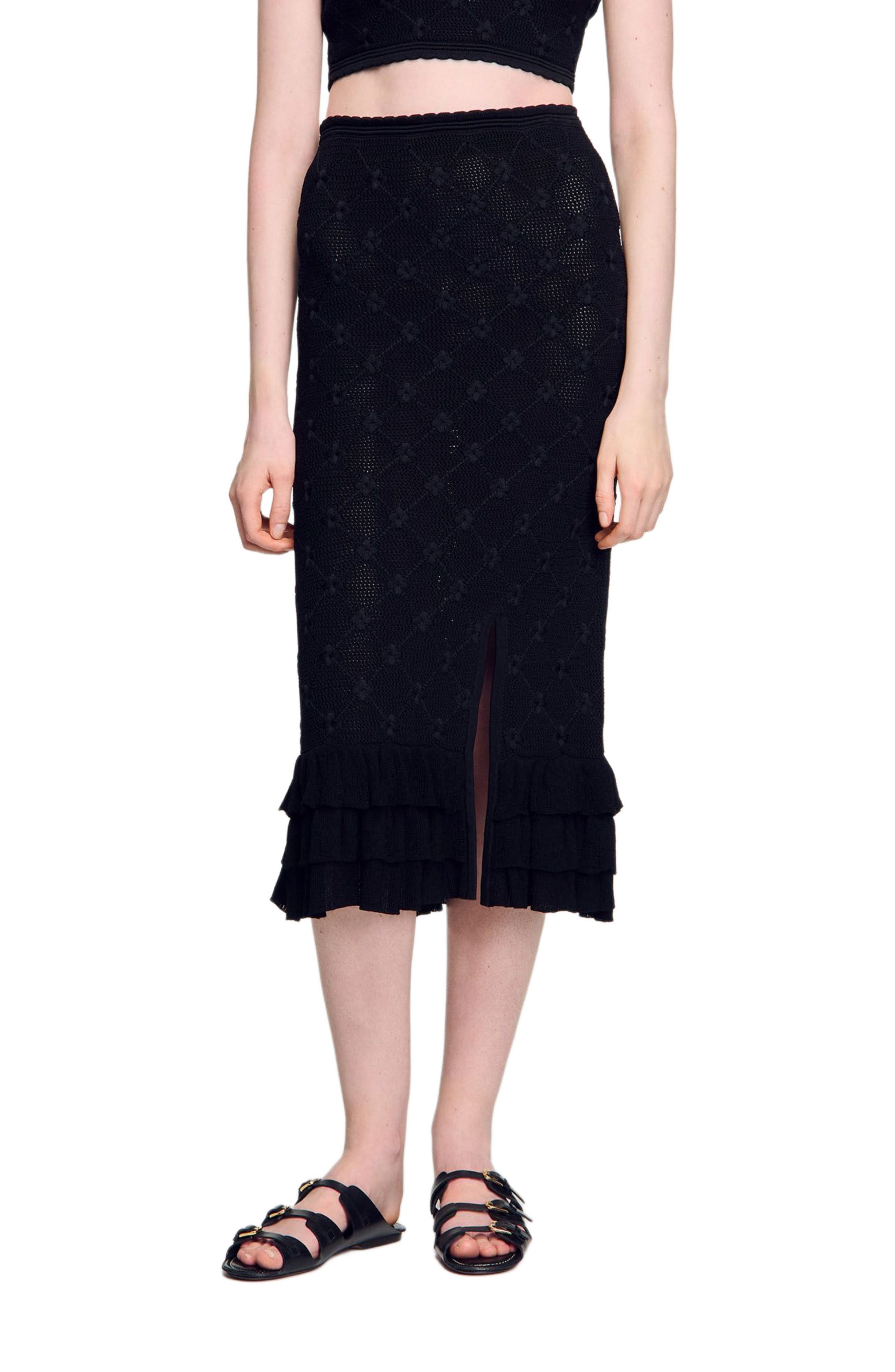 SANDRO Knit midi skirt in Black at Nordstrom - 1