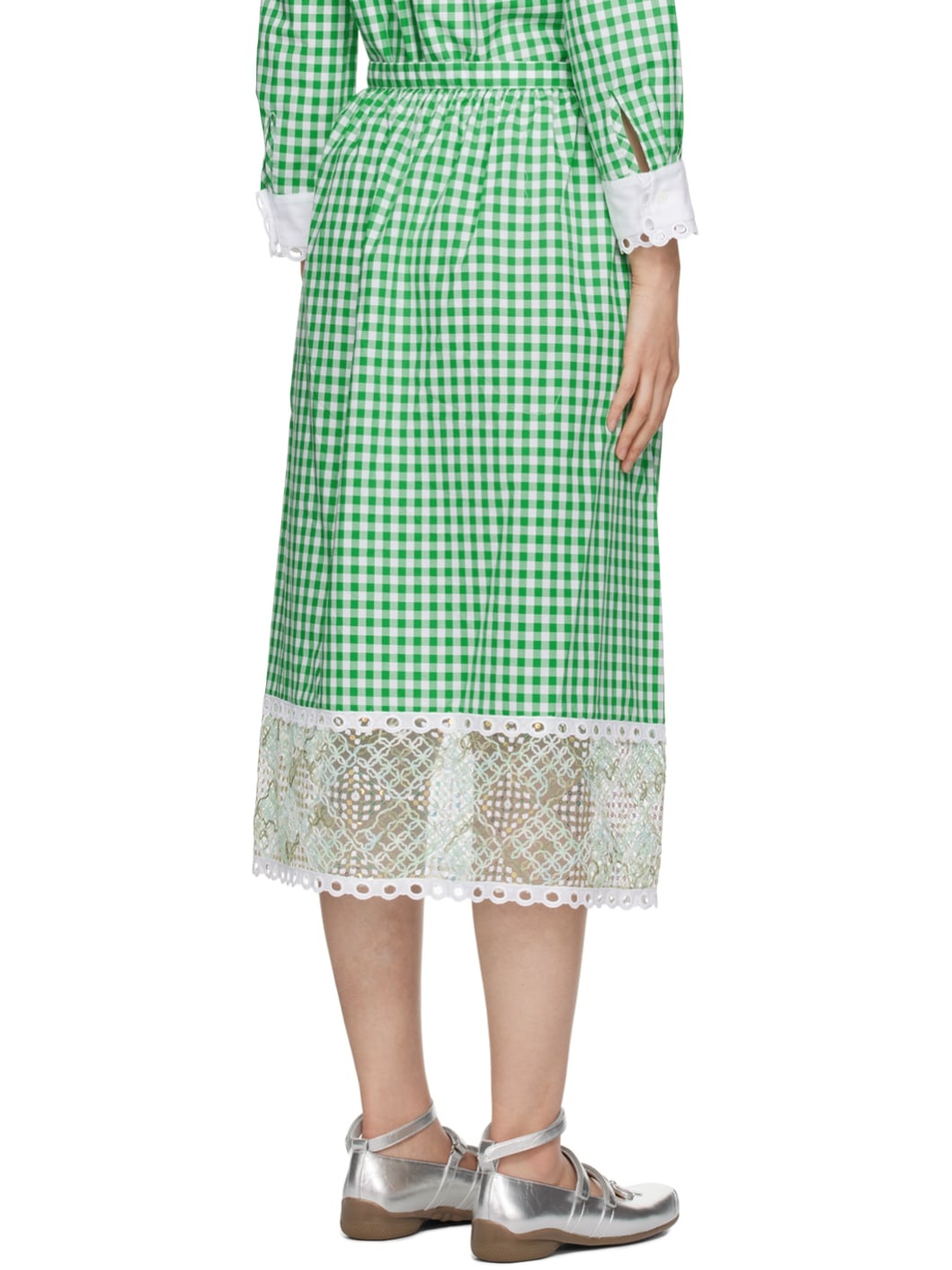 Green & White Gingham Midi Skirt - 3
