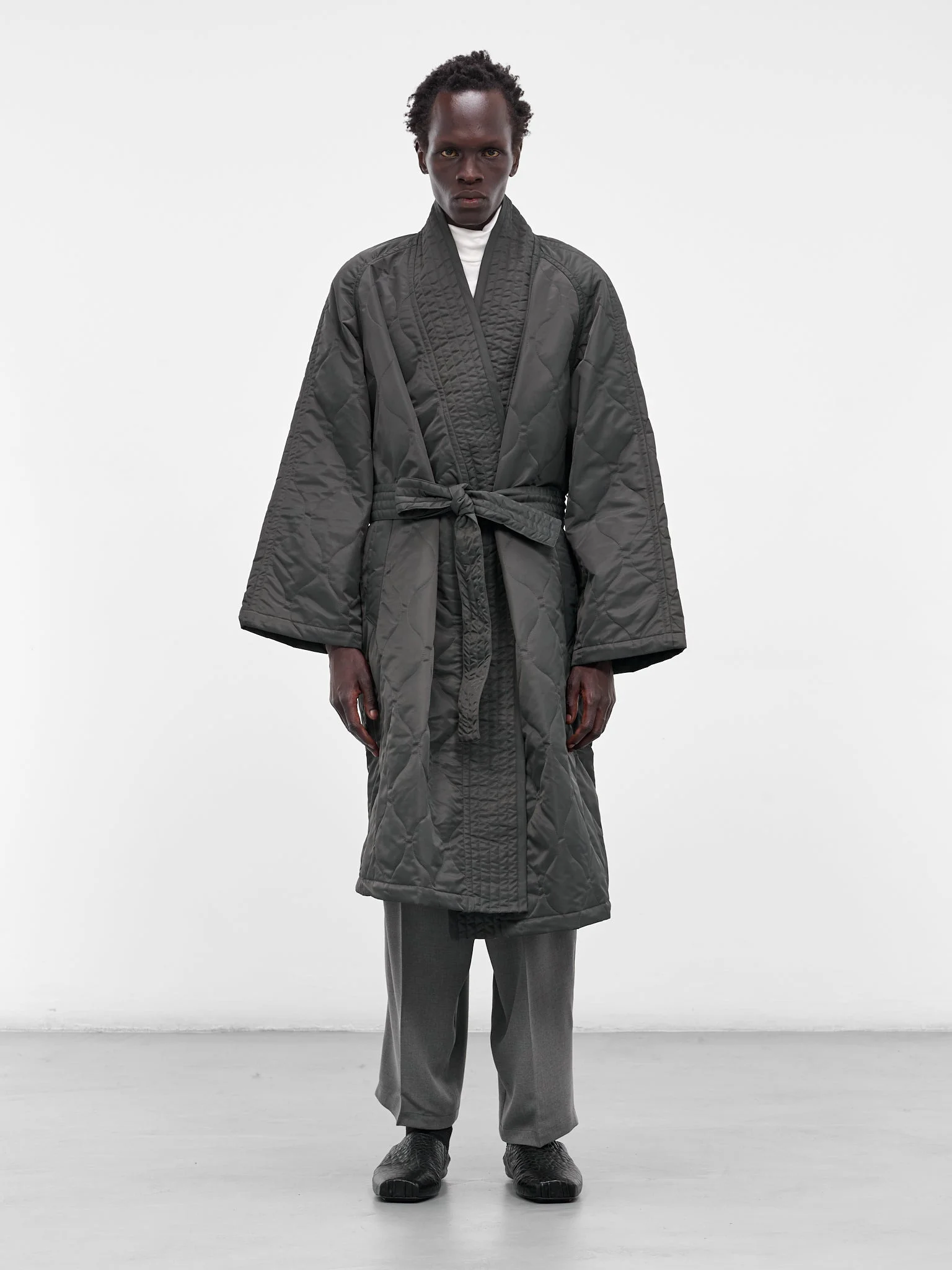 Gray Quilted Nylon Kimono Coat - 1