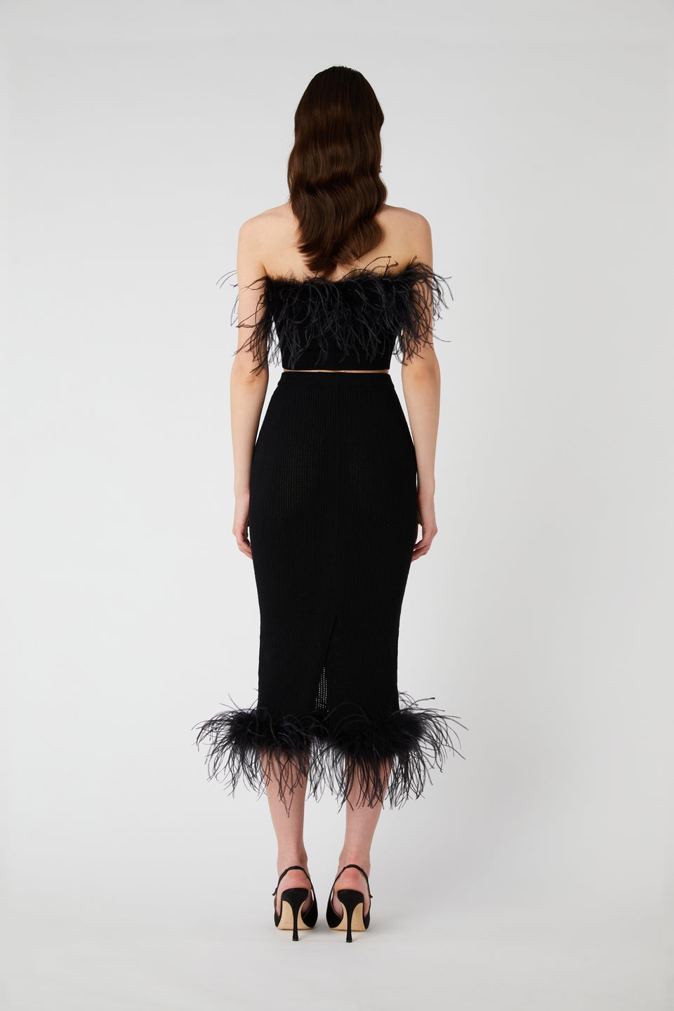 WOOL BLEND KNITTED SKIRT WITH FEATHERS - 5