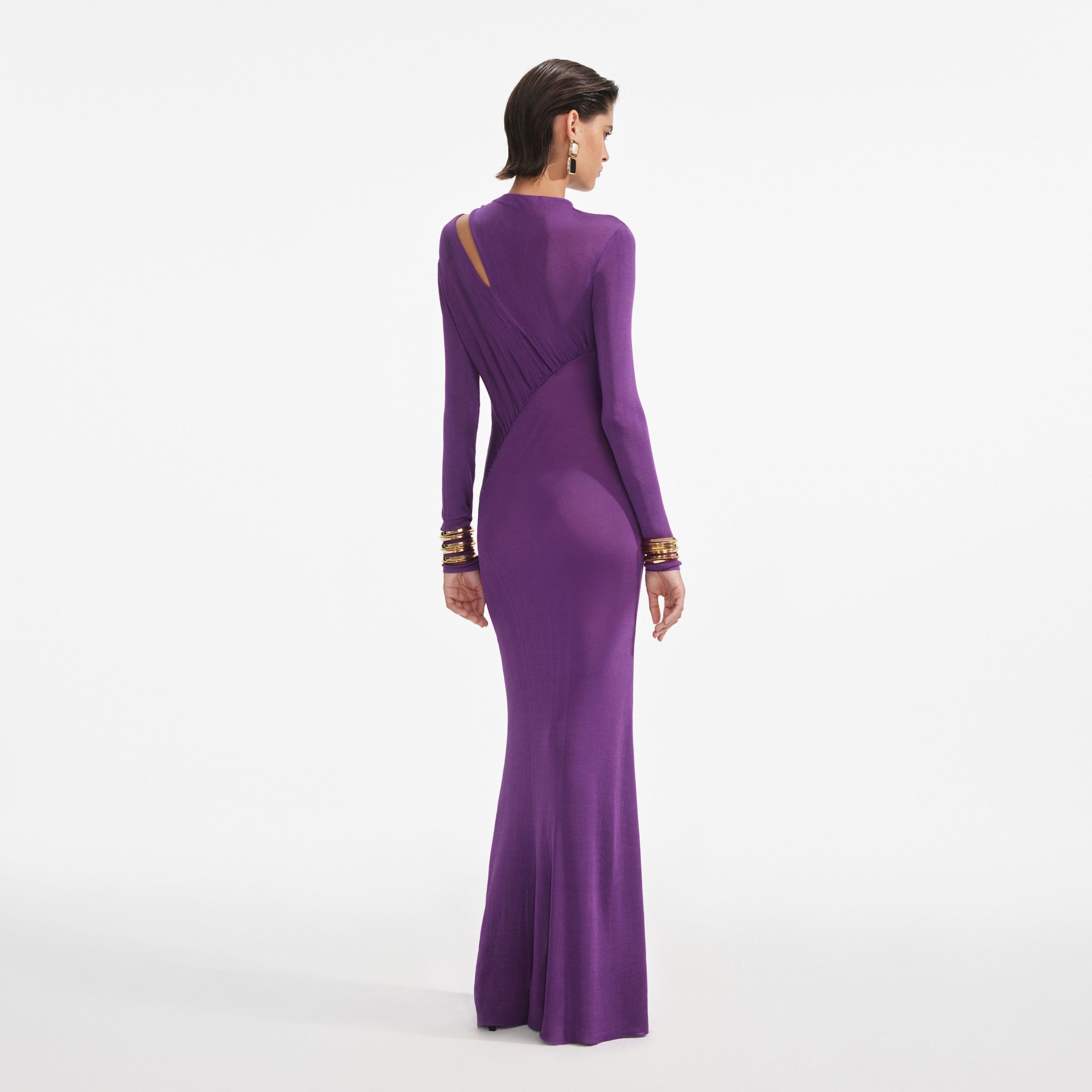 Purple Cut Out Viscose Knit Maxi Dress - 3