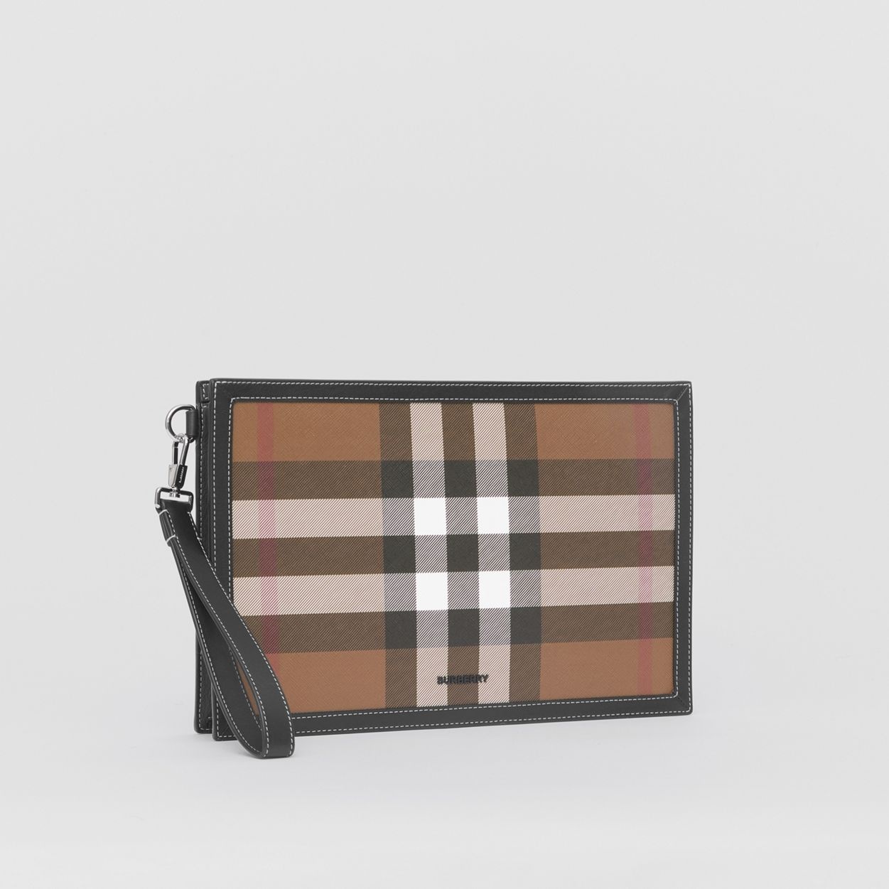 Check and Leather Zip Pouch - 7