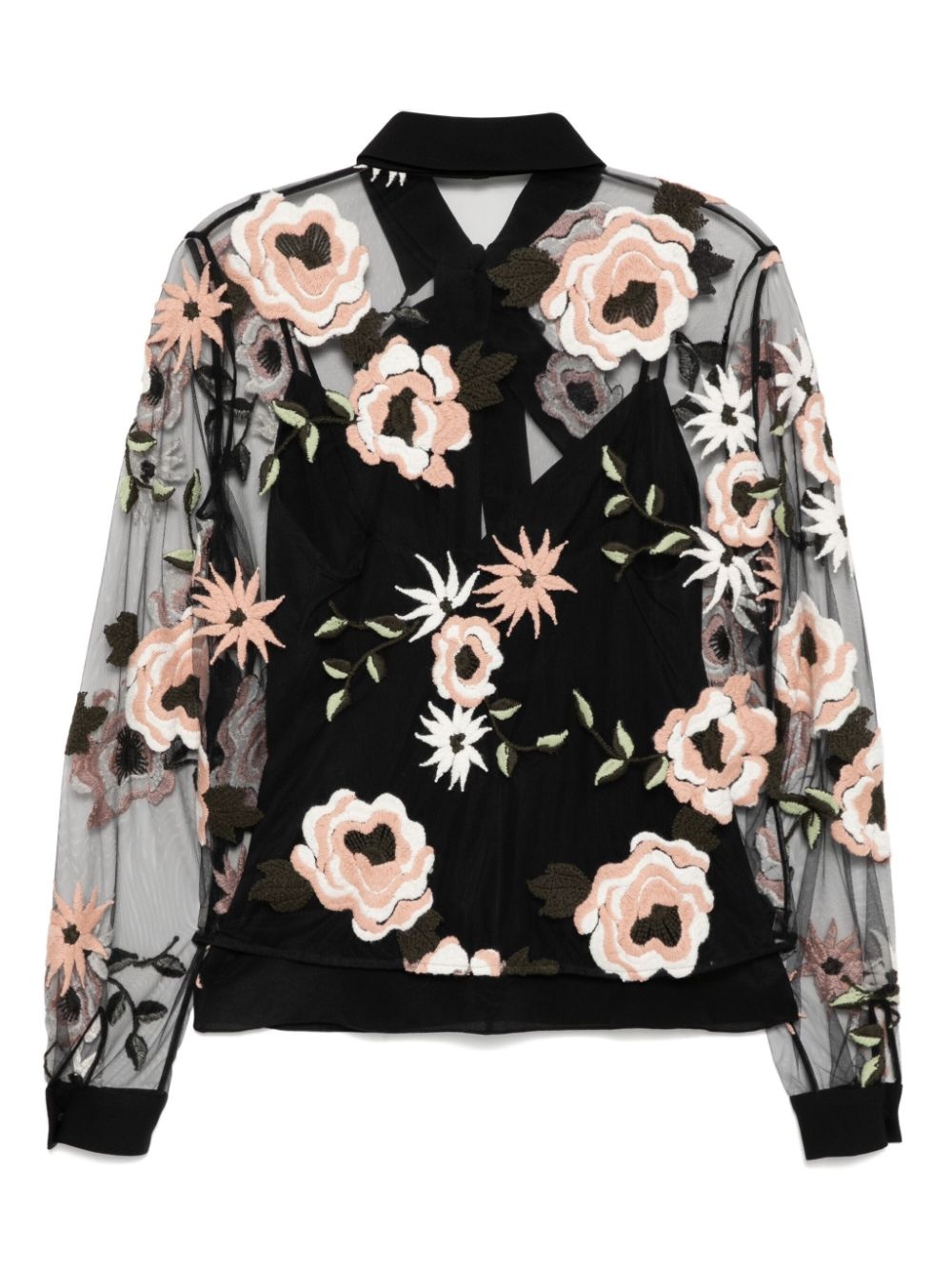 floral embroidered tulle shirt - 2