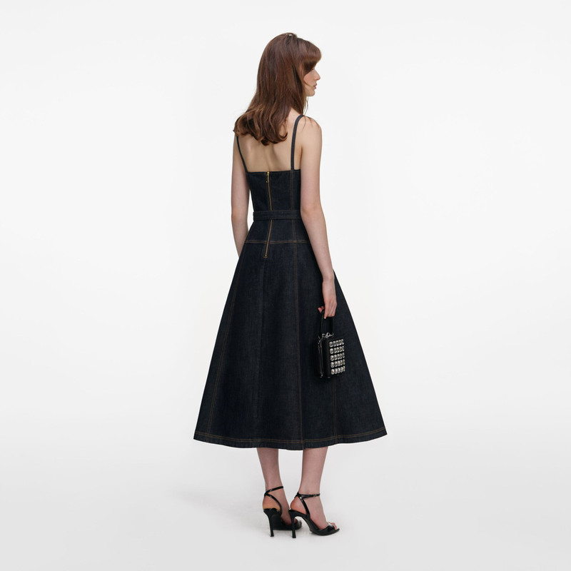 self-portrait Indigo Denim Flared Midi Dress outlook