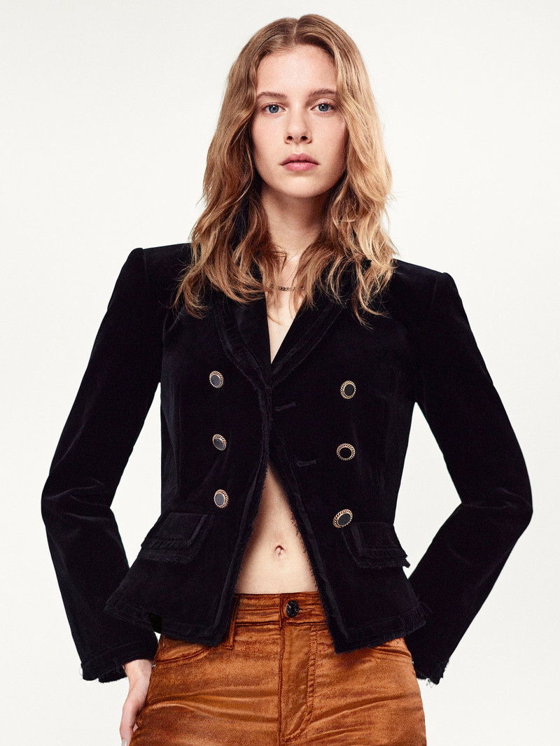 FRAME Shrunken Velvet Blazer in Black outlook