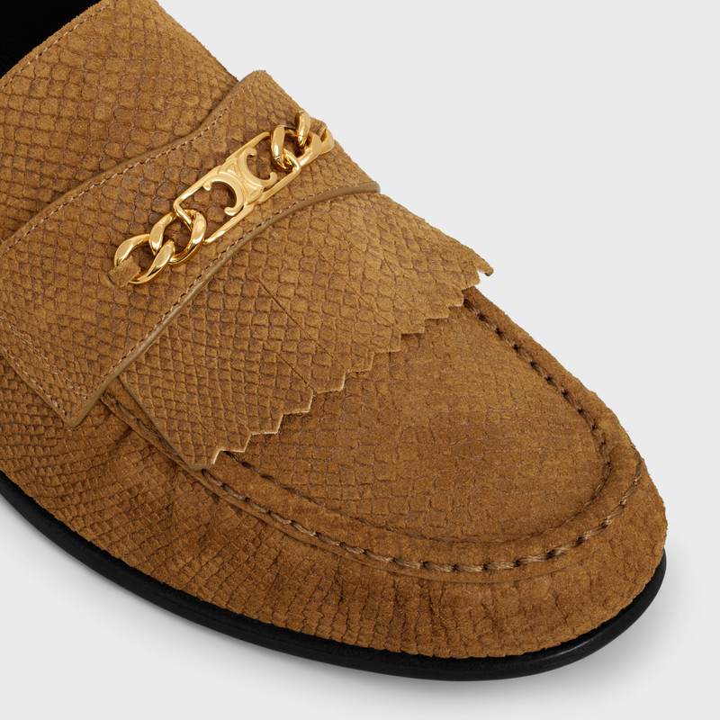 CELINE LUCO LOAFER WITH FRINGES AND TRIOMPHE CHAIN in LIZARD STAMPED SUEDE CALFSKIN 4