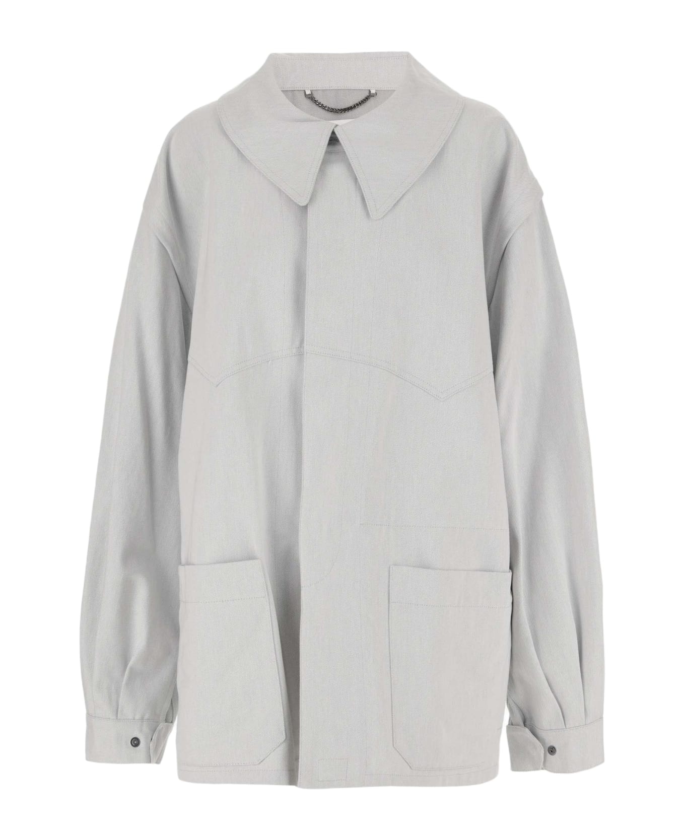 Cotton Jacket With Oversize Collar - 1