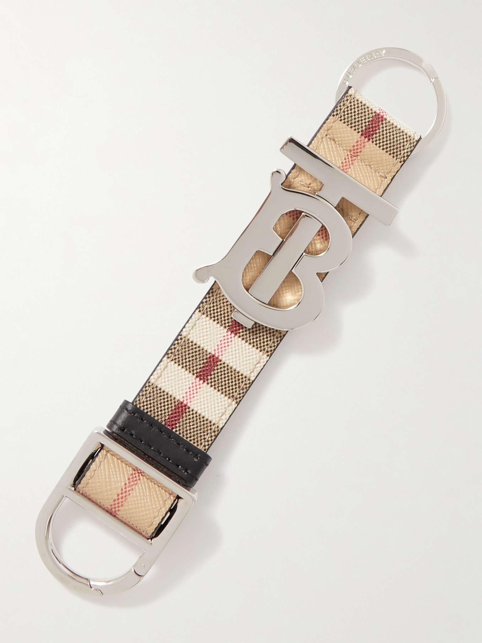 Checked Leather-Trimmed Cotton-Blend Canvas Keyring - 1