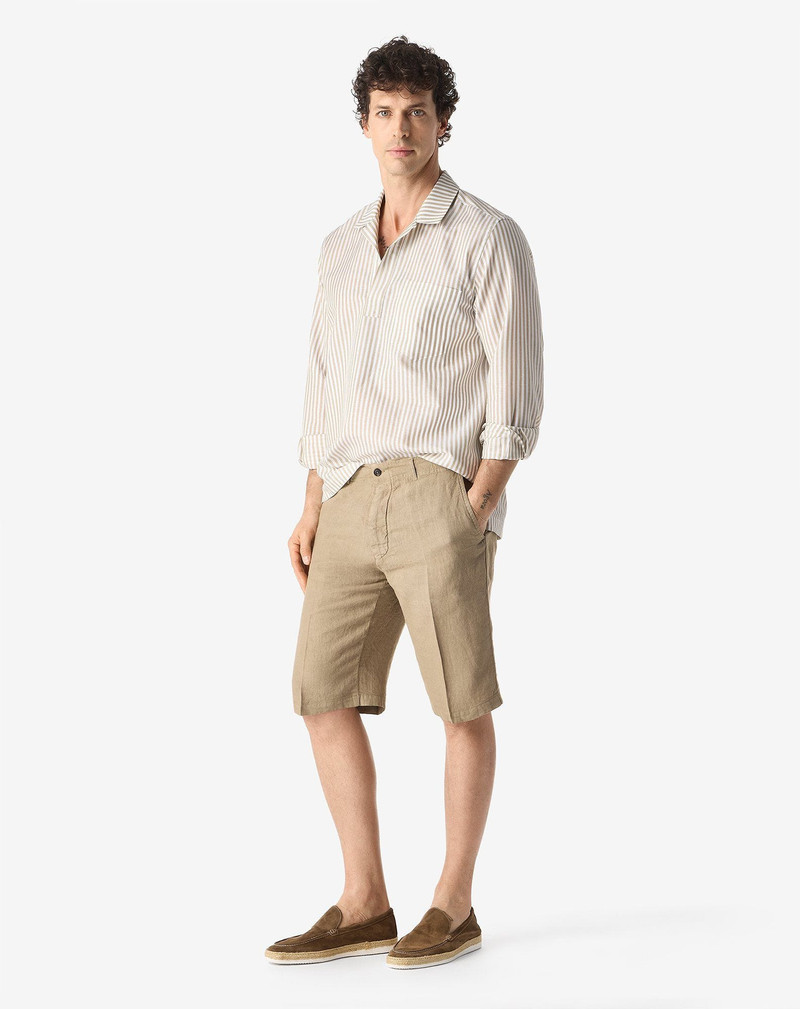 CORNELIANI Dark beige pure linen Bermuda shorts outlook