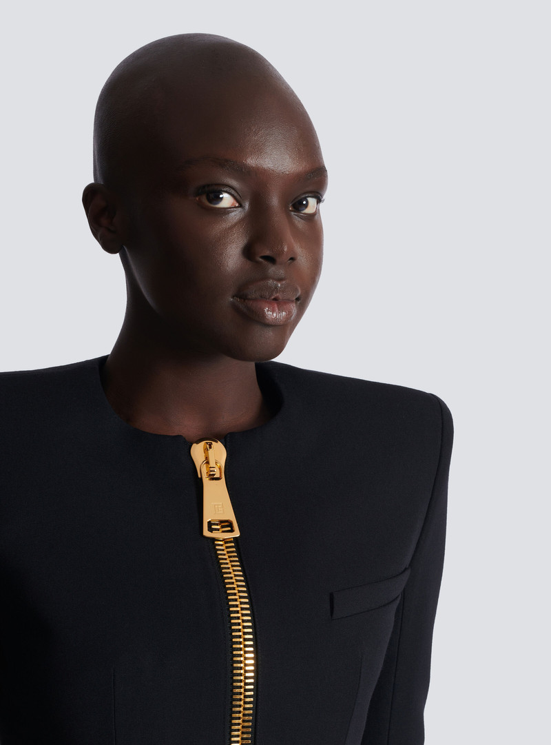 Cropped jacket in grain de poudre wool 7