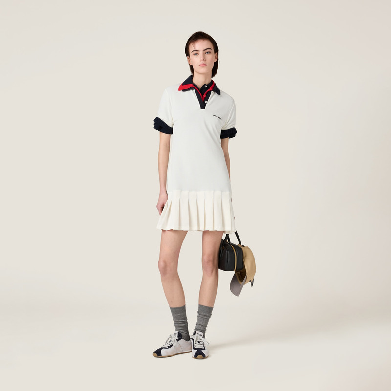 Miu Miu Pleated cotton piqué mini-dress outlook