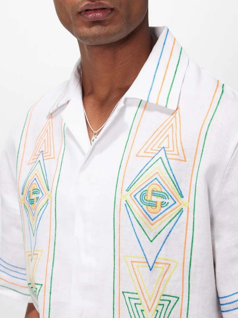 Chain stitch-embroidered linen shirt - 3