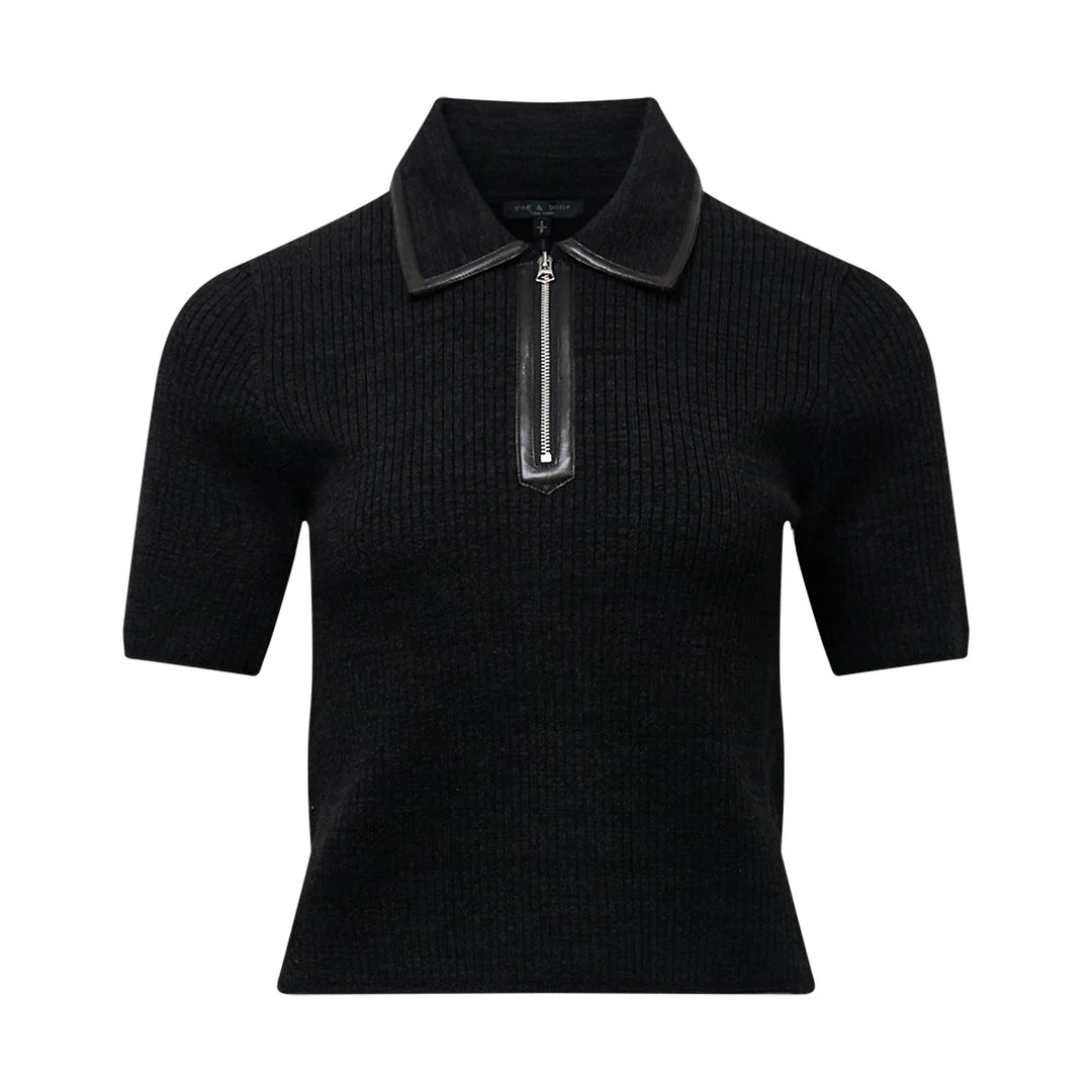 Caterina Faux Leather Zip Polo - 1