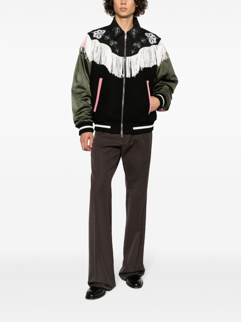 frayed-trim bomber jacket - 2