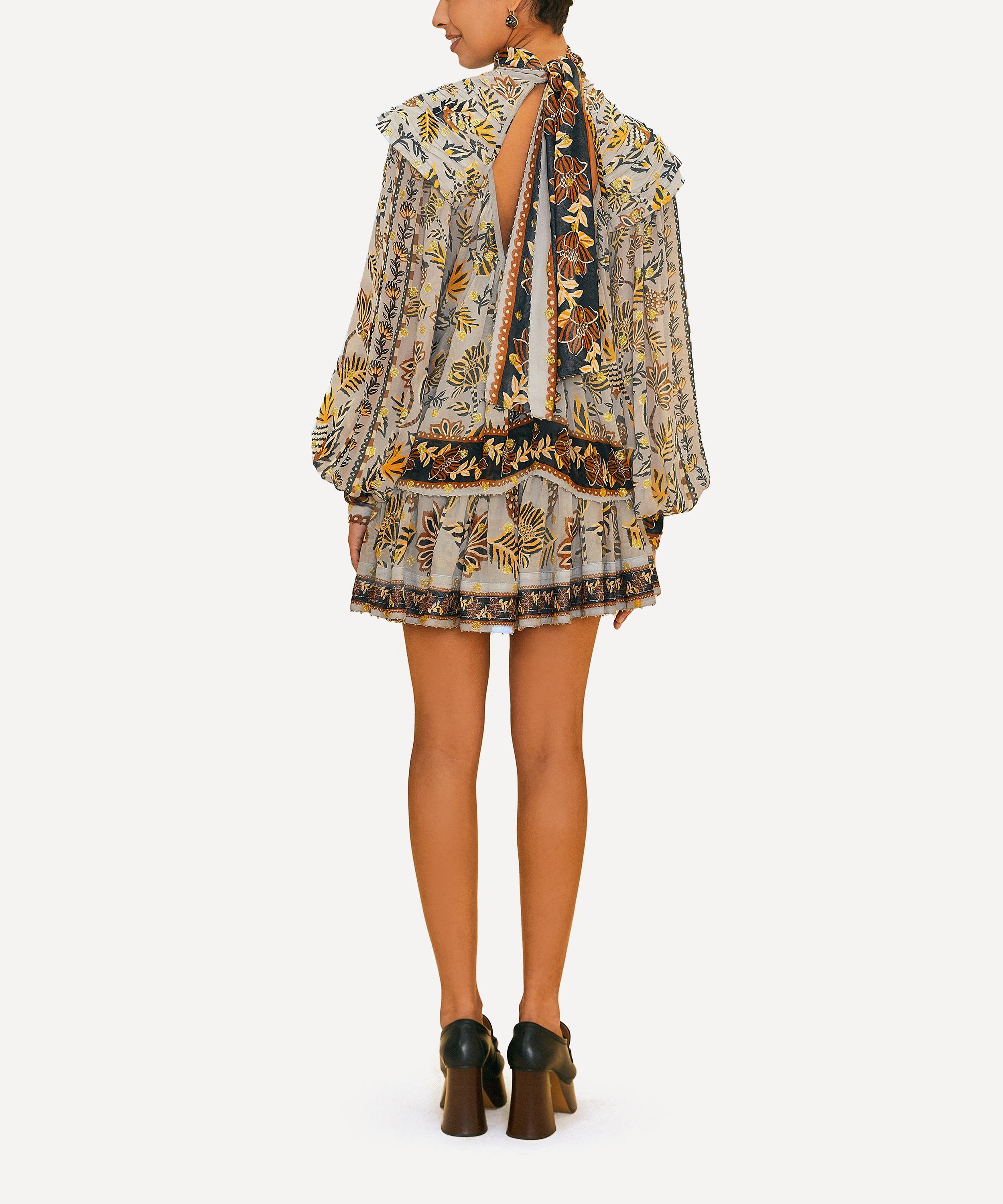 Silver Floral Tapestry Long Sleeve Blouse - 3