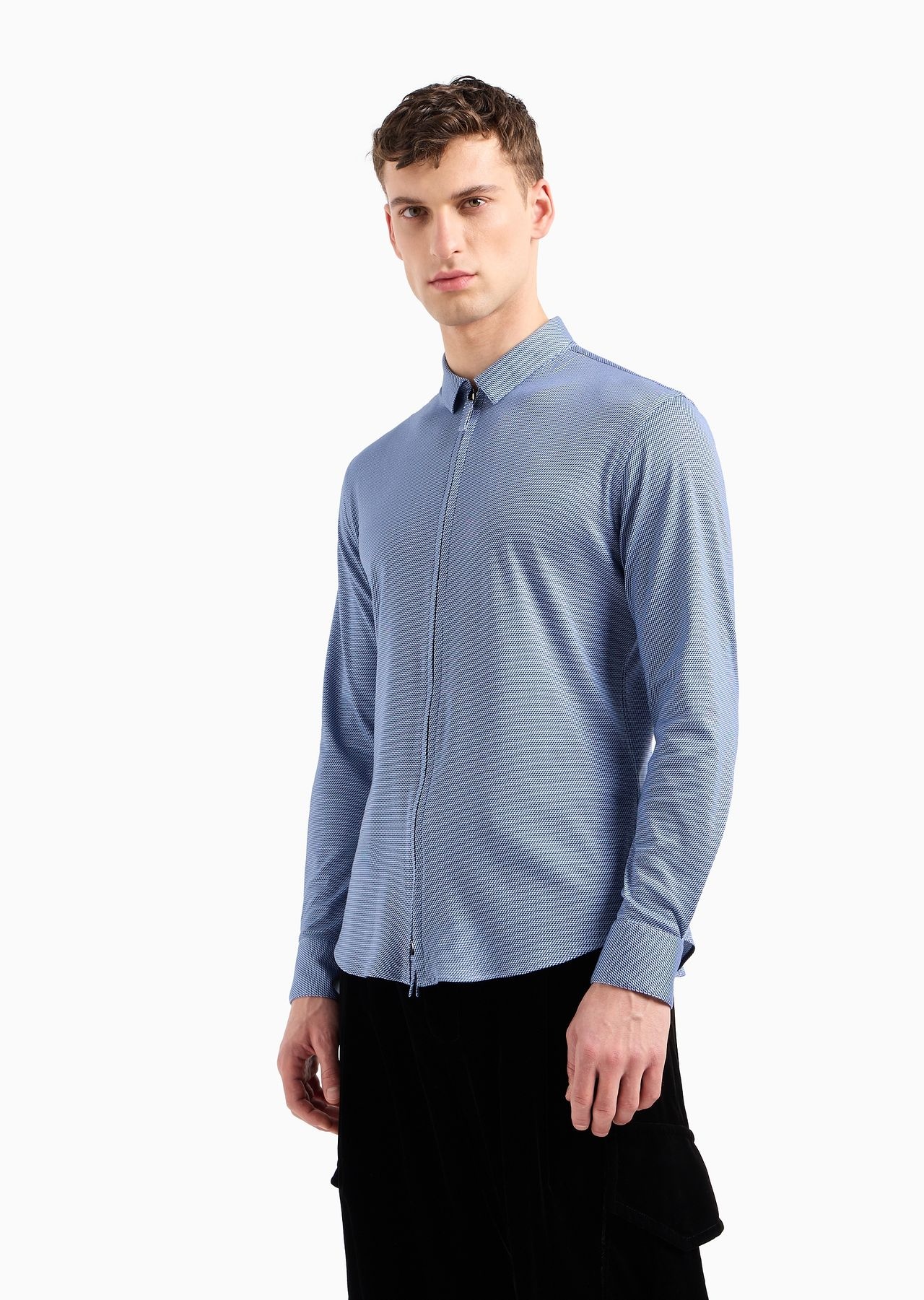 Slim-fit printed cotton shirt with zip - 2