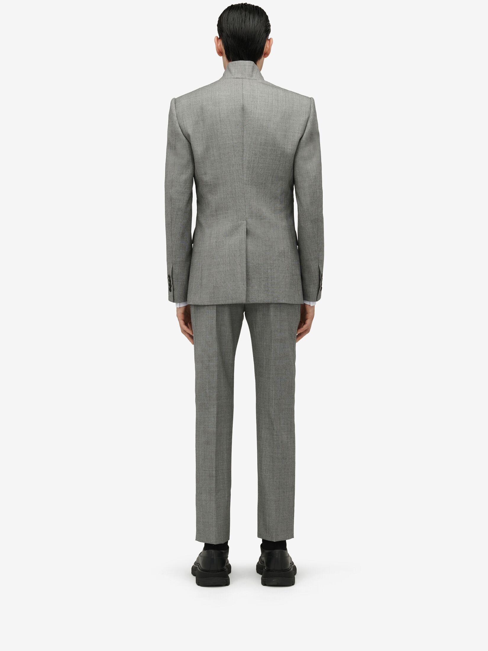 Men's Twisted Lapel Single-breasted Jacket in Shark Grey - 4