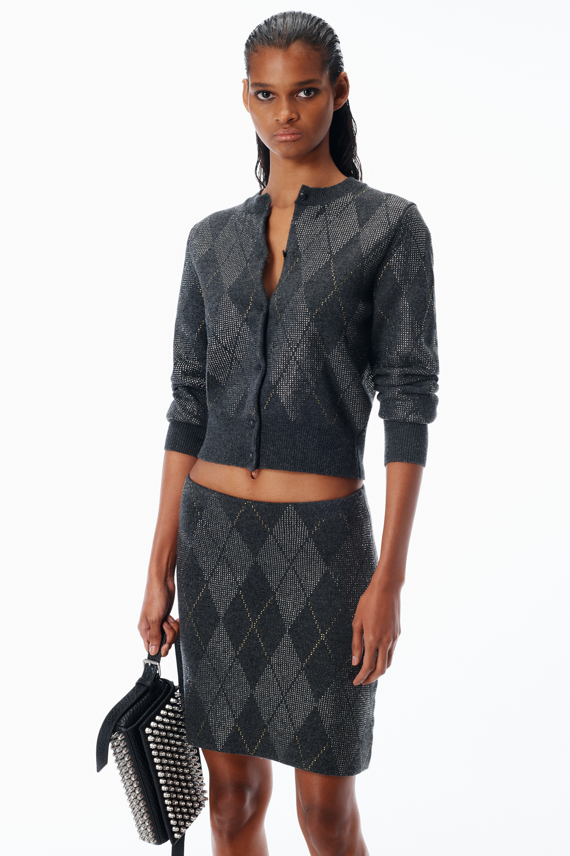Crystal Hotfix Argyle Wool-Blend Tennis Skirt - 3