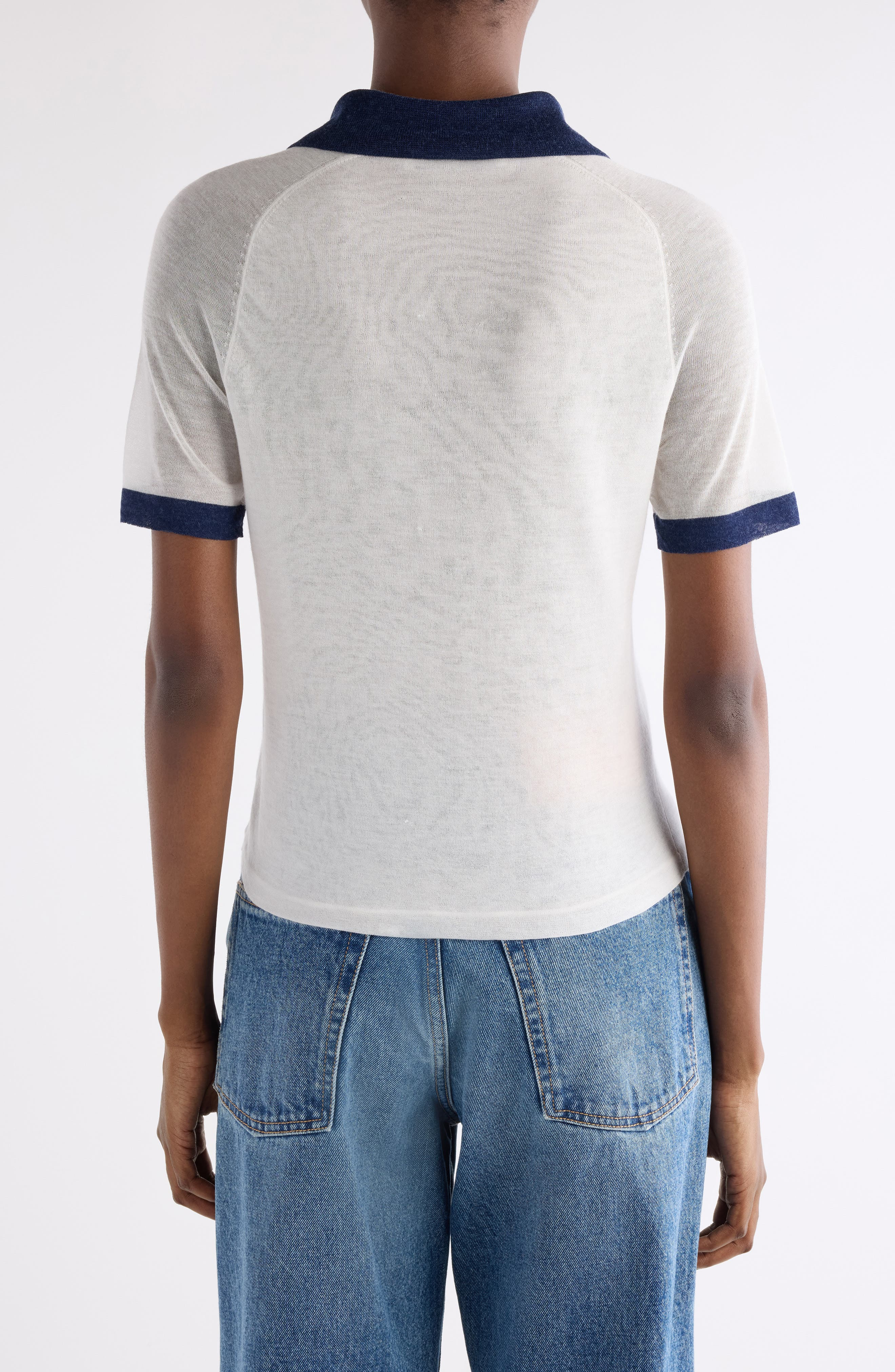 Acne Studios Kout Pocket Polo in White/Navy at Nordstrom - 3
