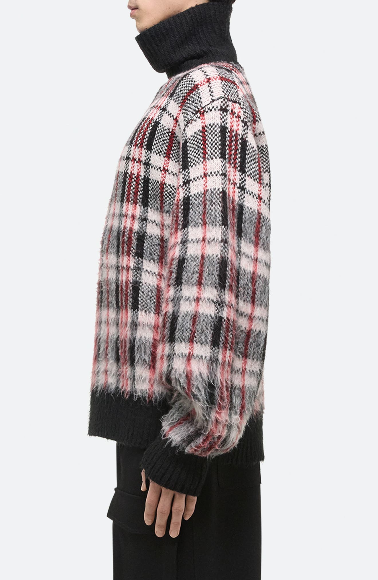 Helmut Lang Plaid Brushed Oversize Turtleneck Sweater in Medium Black Check at Nordstrom - 3
