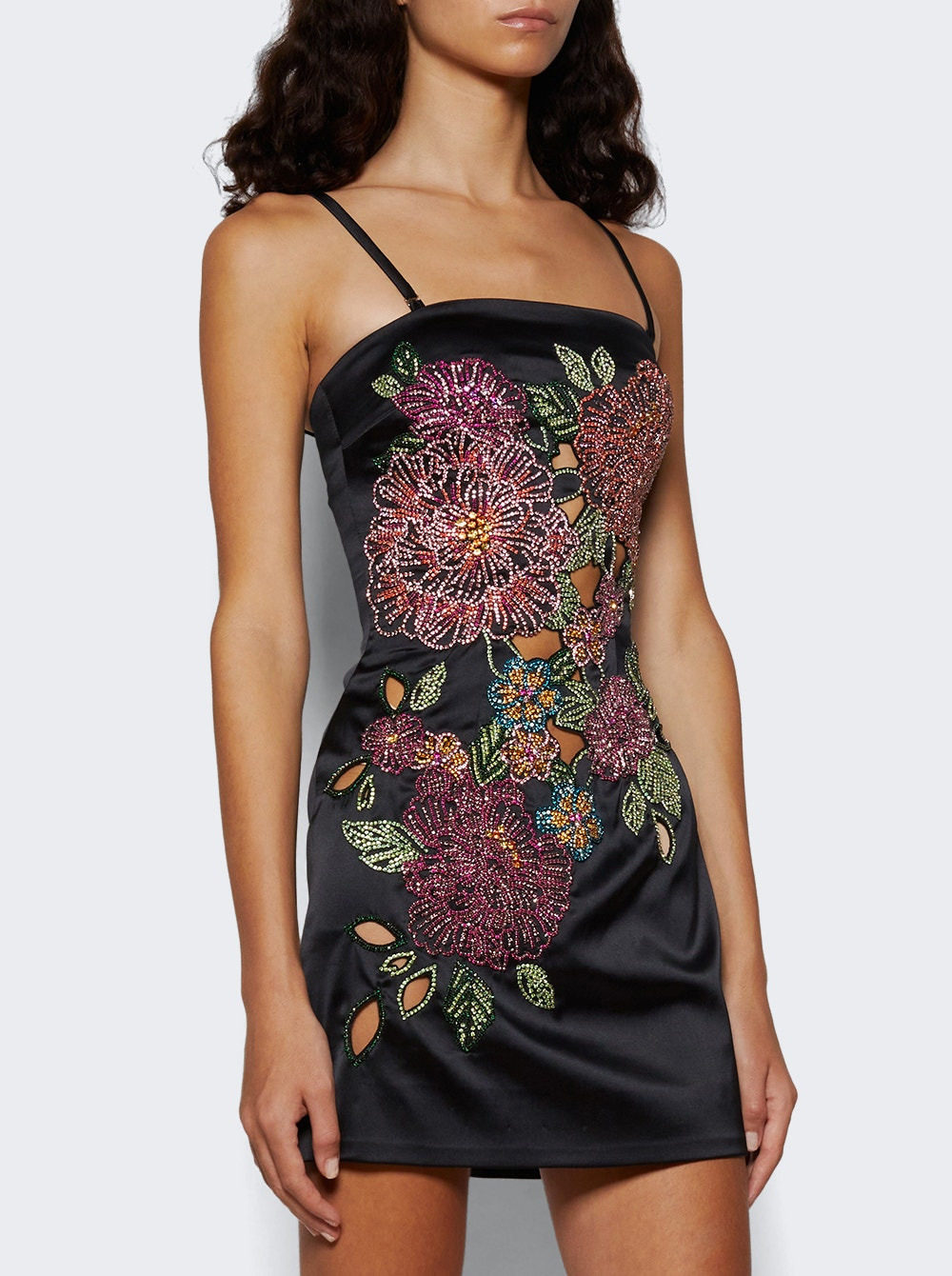 Embroidered Crystal Flower Mini Dress Multicolor - 2