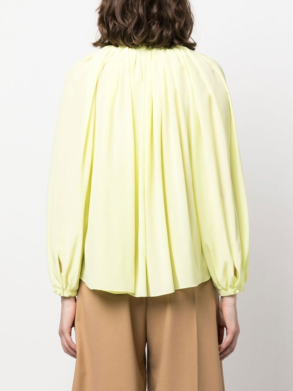 pleated-neckline silk blouse - 4