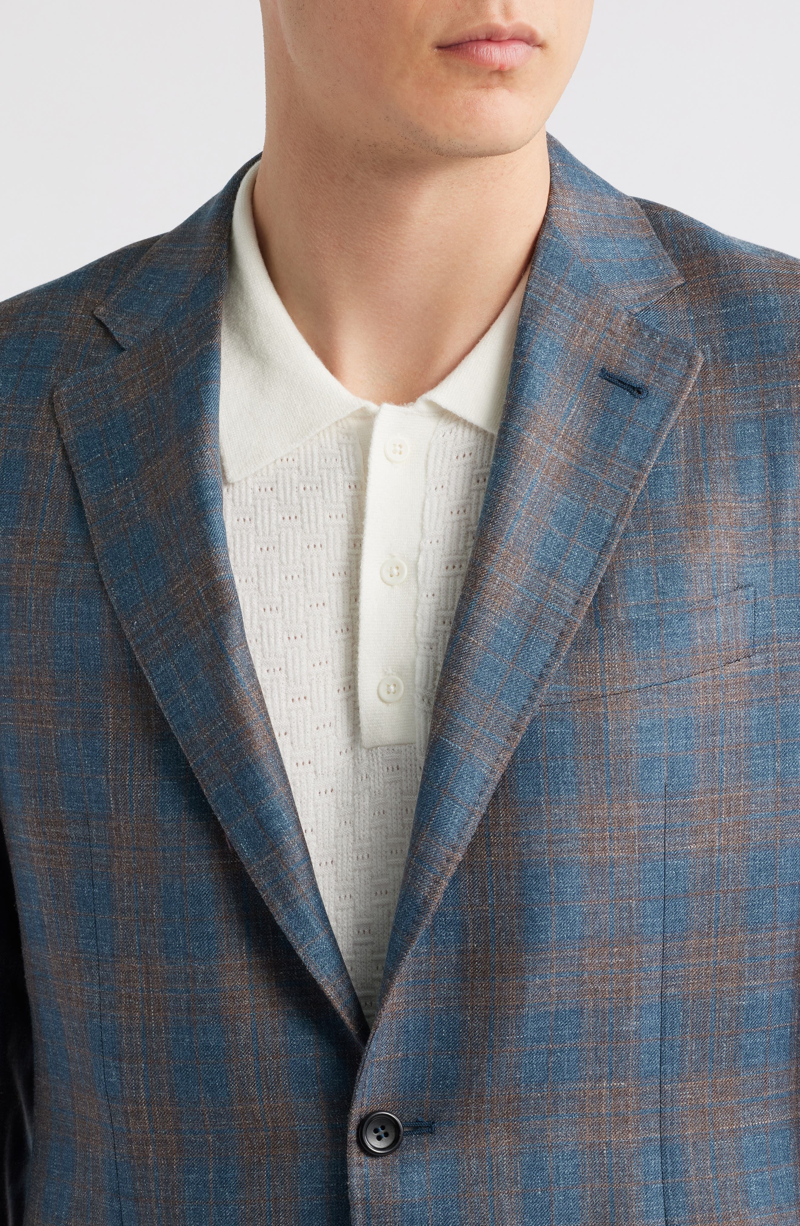 Canali Kei Trim Fit Plaid Wool Sport Coat in Teal at Nordstrom - 4