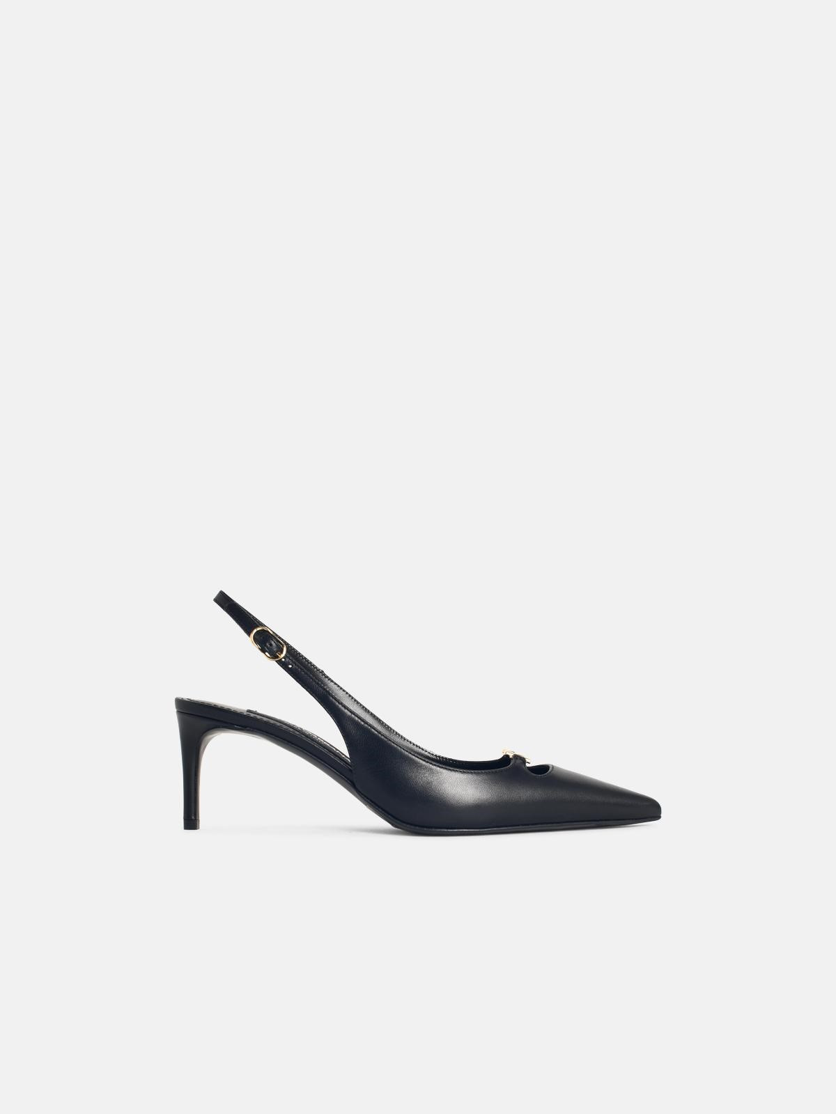 BLACK LEATHER SLINGBACKS - 1