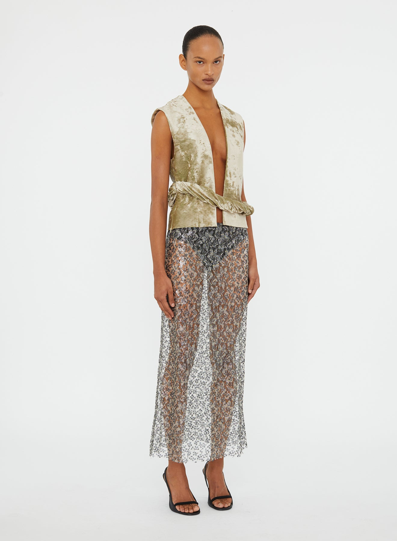 Sequined Lace Column Skirt - 2