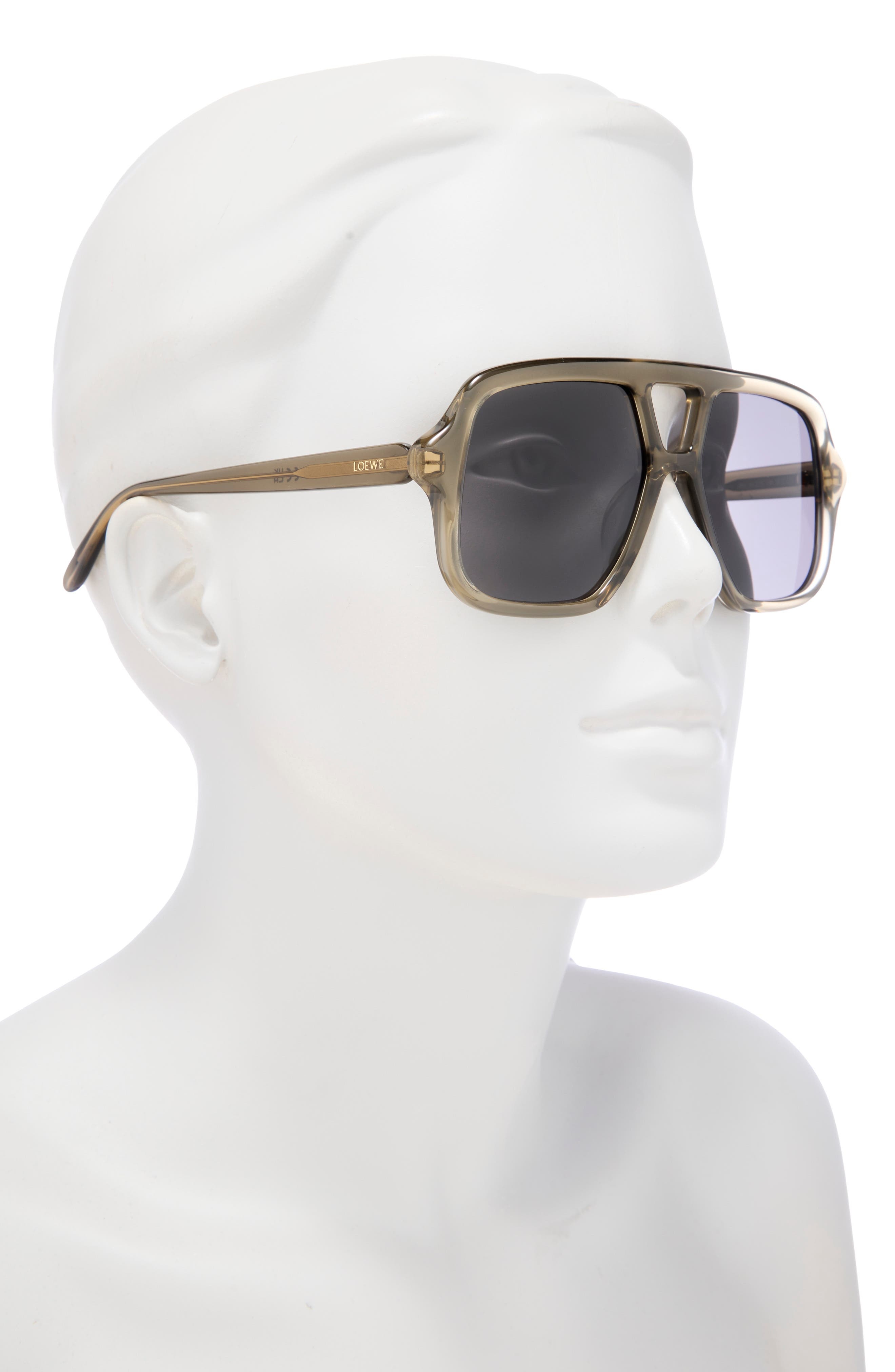 Loewe Slim Rectangular Sunglasses in Shiny Dark Green /Smoke at Nordstrom - 3
