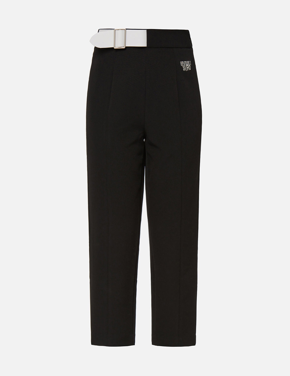 Partial Leather Buckle Belt Cropped Straight Fit Pants - 15