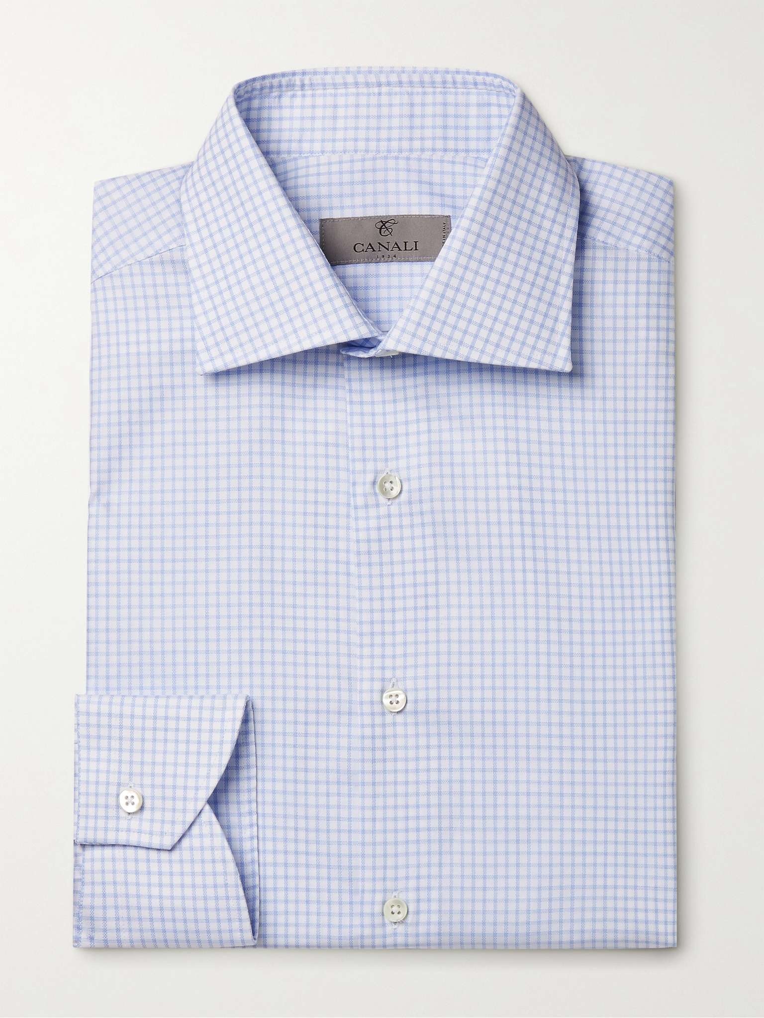 Cutaway-Collar Micro-Gingham Cotton Shirt - 1