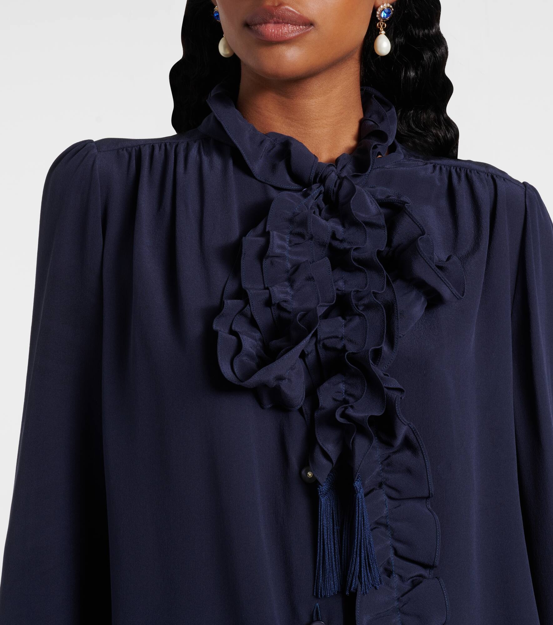 Ruffled silk crêpe de chine blouse - 4