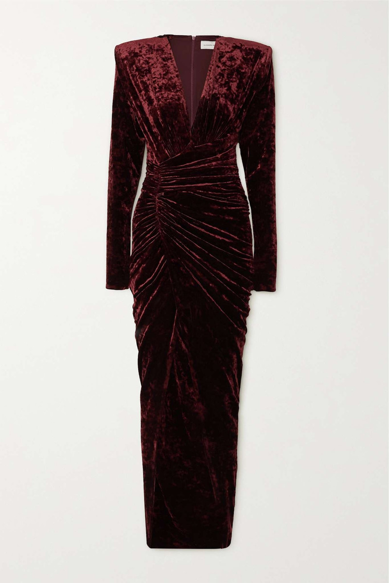 Ruched stretch-velvet maxi dress 1
