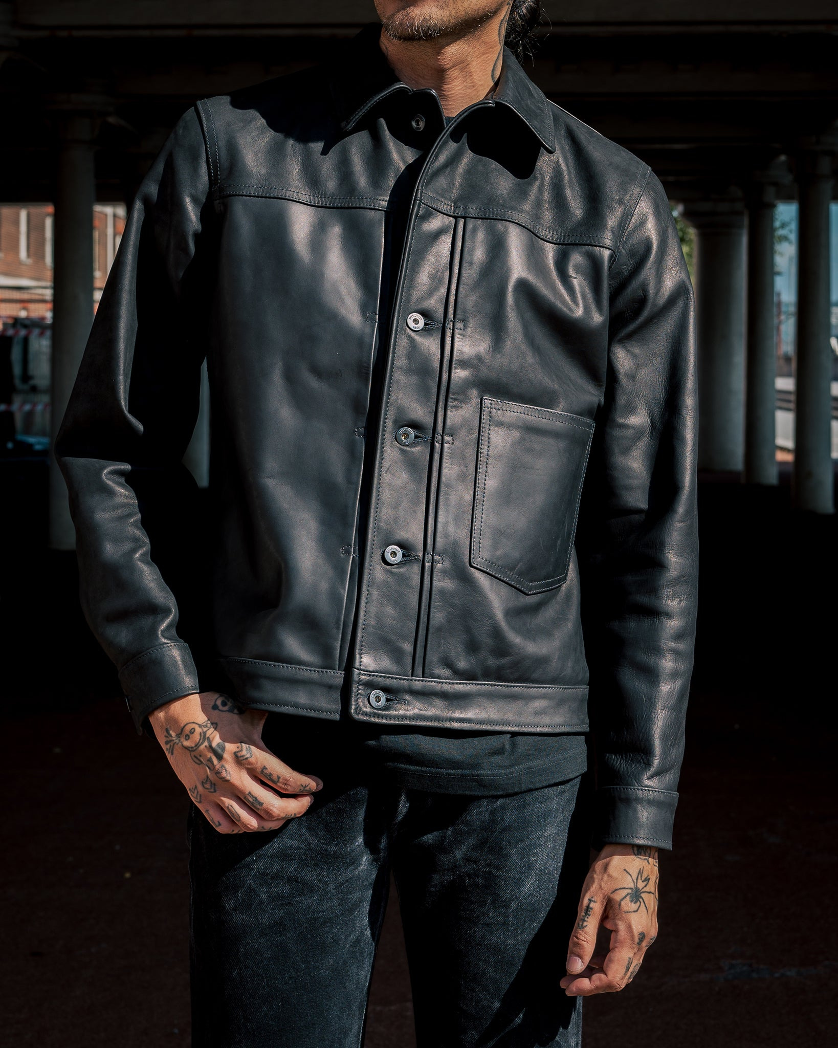 IHSB-T1-BLK Iron Heart x Simmons Bilt Prairie Horsehide Type I Jacket - Black - 4