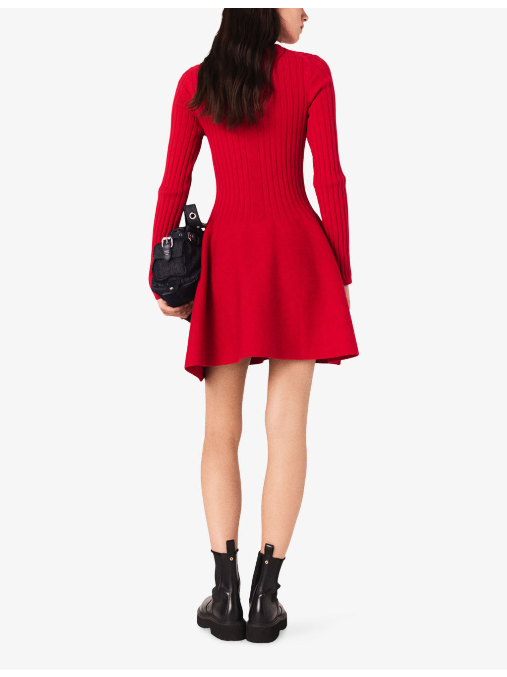 Round-Neck Flared-Skirt Stretch-Knit Mini Dress - 4