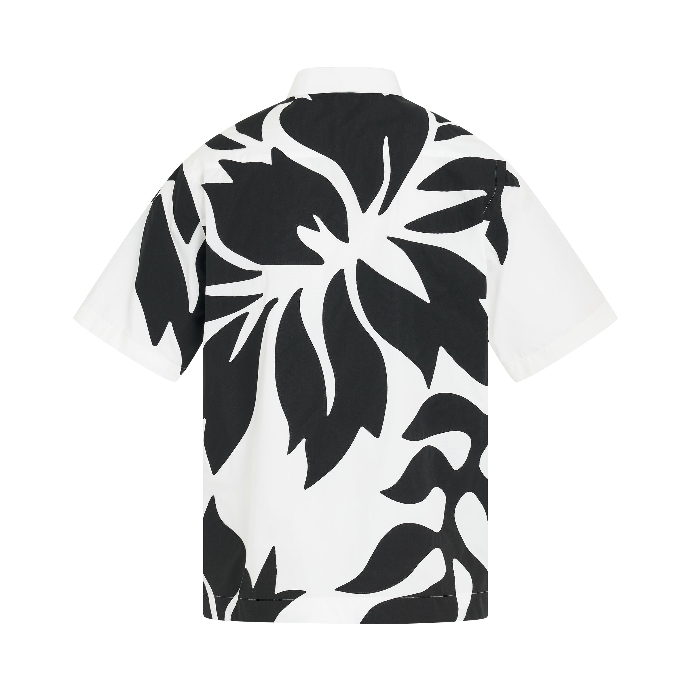 Floral Embroidered Patch Cotton Poplin Shirt in Off White/Black - 4